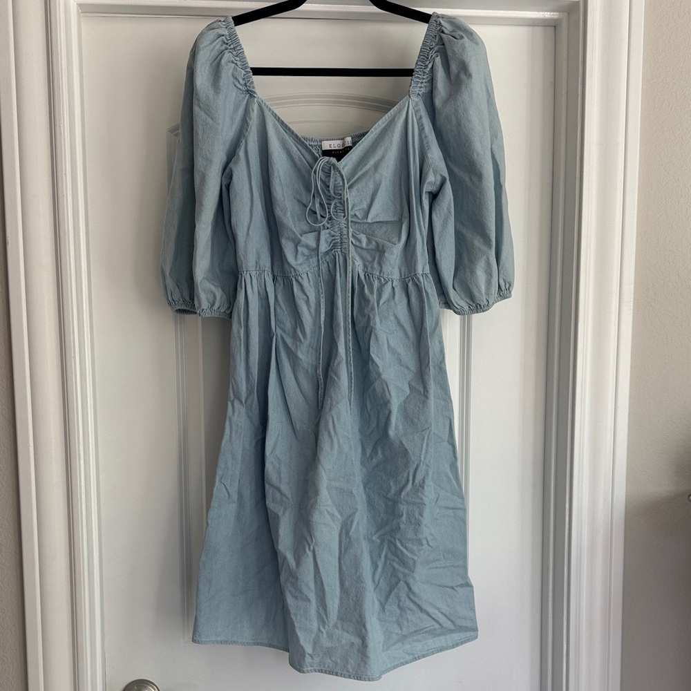 Eloquii Elements Light Chambray Puff Sleeve Shirred Front Dress Size 14 - Picture 6 of 7